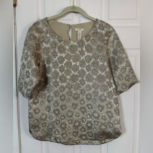 J Crew silk metallic thread short sleeve blouse. Size 2, runs small.